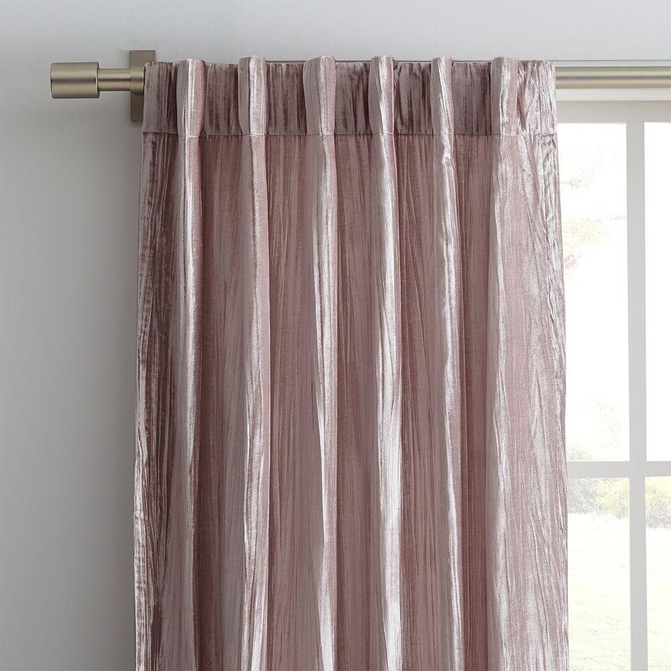 Crinkle Velvet Curtain + Blockout Lining Dusty Blush west elm Australia